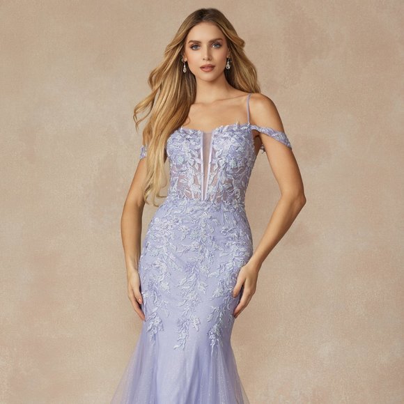Juliet Dresses & Skirts - NEW LONG OFF THE SHOULDER SLEEVELESS MERMAID DRESS EMBROIDERED WITH LACE JT 290